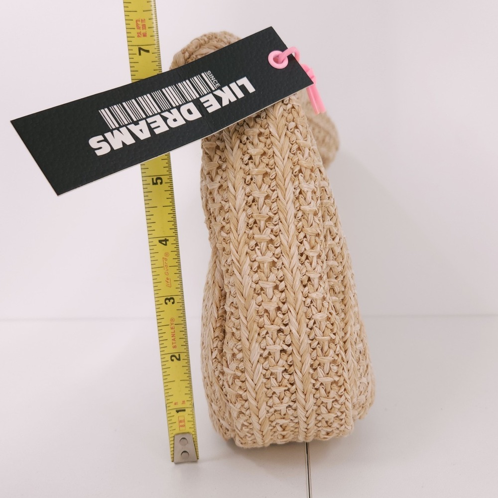 Like Dreams Aimee Mini Natural Tan Straw Top Handle Handbag Zip Top NWT - Picture 5 of 8